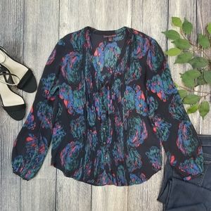 Marchesa Voyage Feather Silk Button Down Blouse